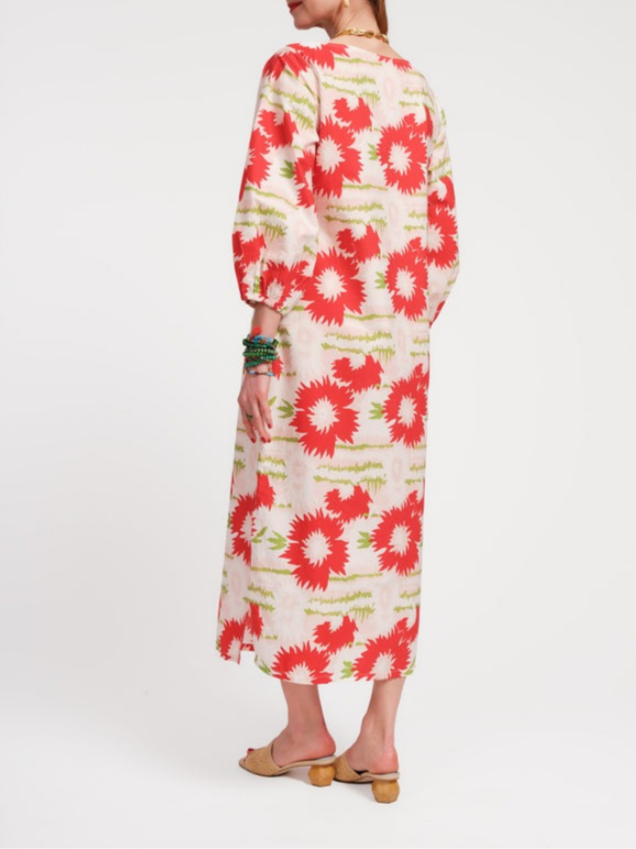 3/4 Sleeve Loose Straight Printed Side Split Maxi Dress