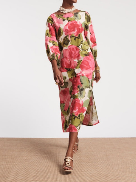 Peony Printed Straight Loose Maxi Dress