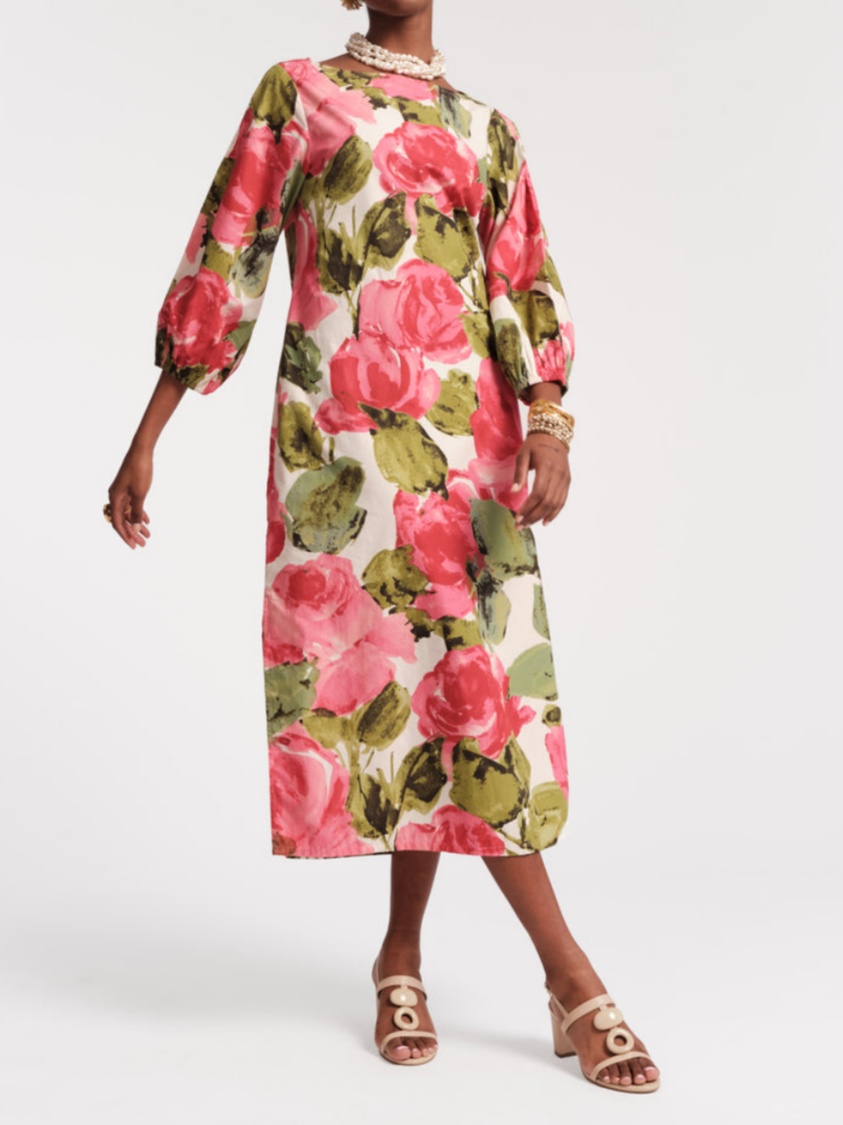 Peony Printed Straight Loose Maxi Dress