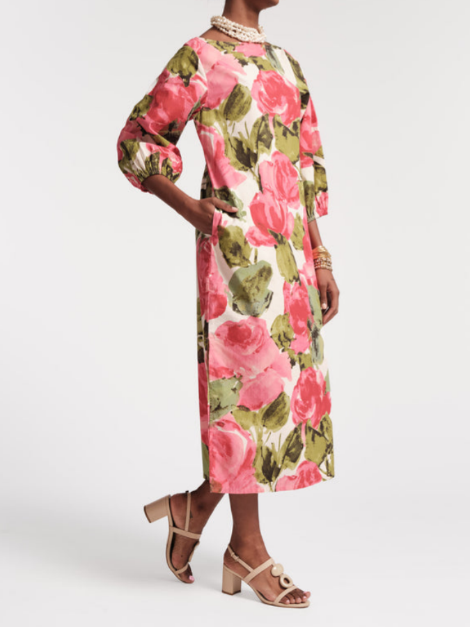 Peony Printed Straight Loose Maxi Dress
