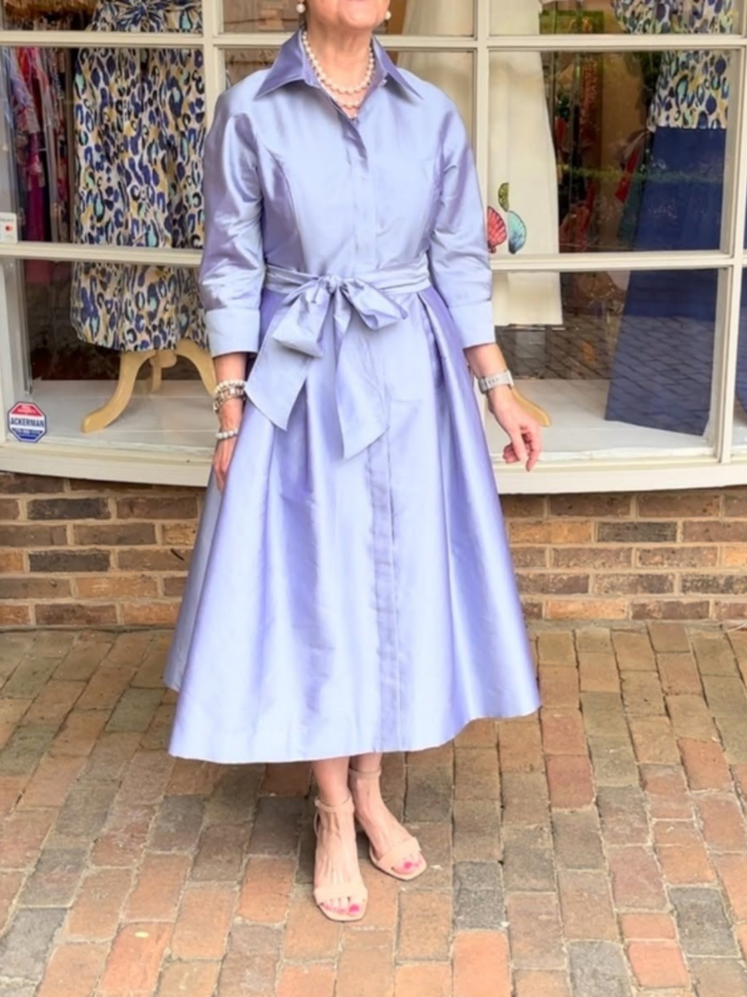 3/4 Sleeve Taffeta A-Line Shirtdress