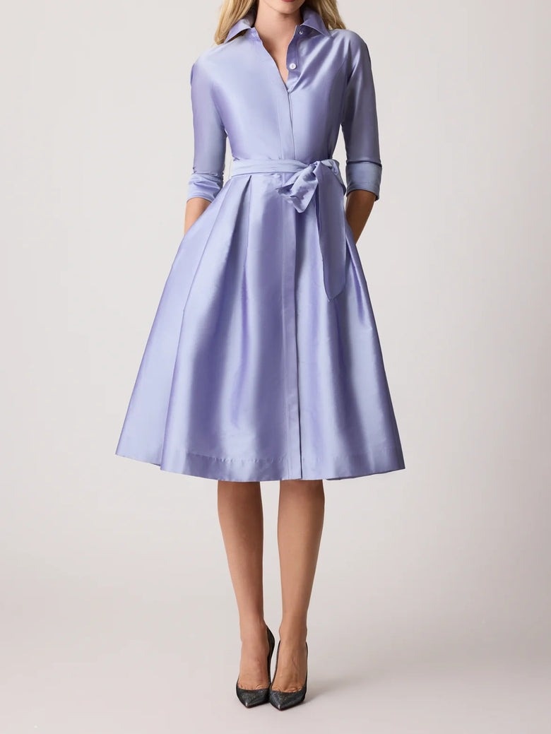 3/4 Sleeve Taffeta A-Line Shirtdress