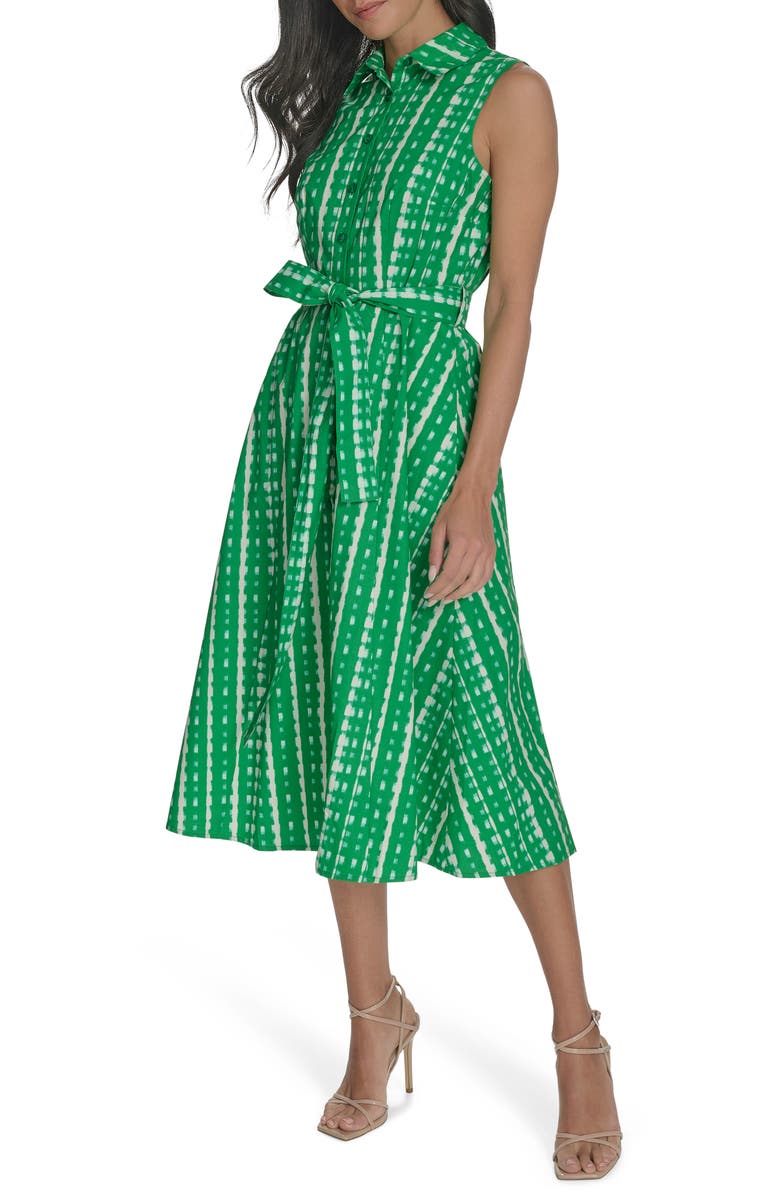 Art Stripe Print Sleeveless Shirt Dress