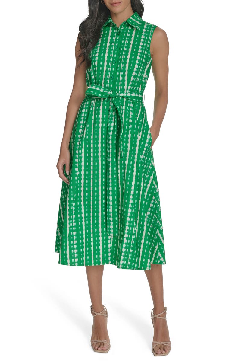 Art Stripe Print Sleeveless Shirt Dress