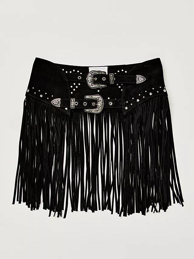 Leather Heart Tassel Skirt Belt