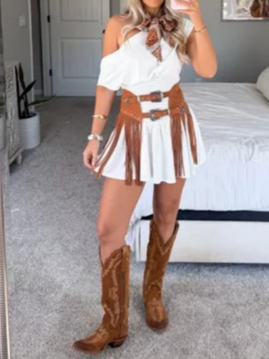Leather Heart Tassel Skirt Belt