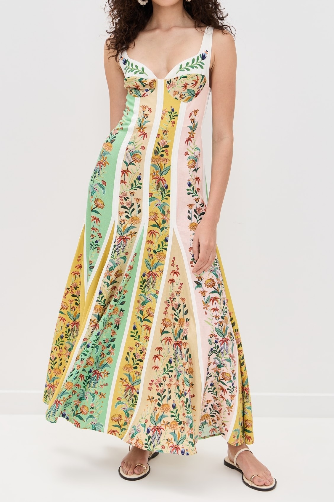 Delicate Floral Stripes Multicolor Sleeveless Dress