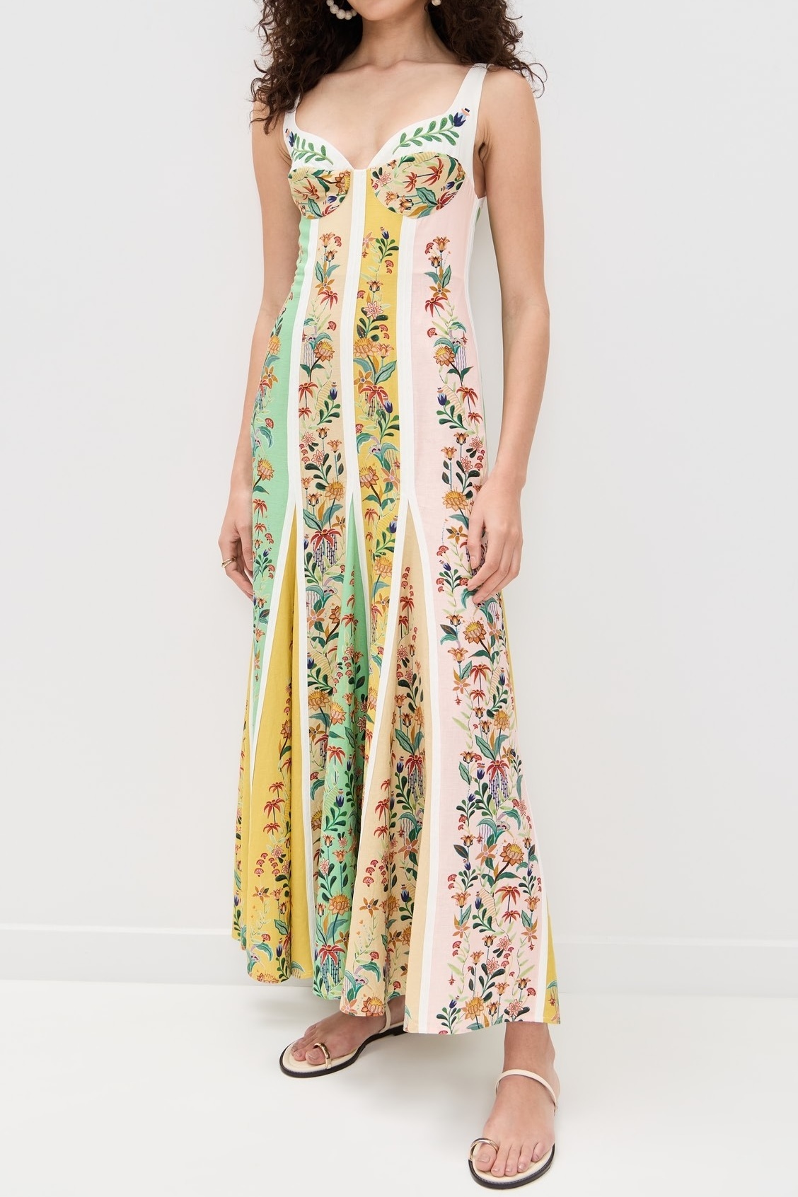 Delicate Floral Stripes Multicolor Sleeveless Dress