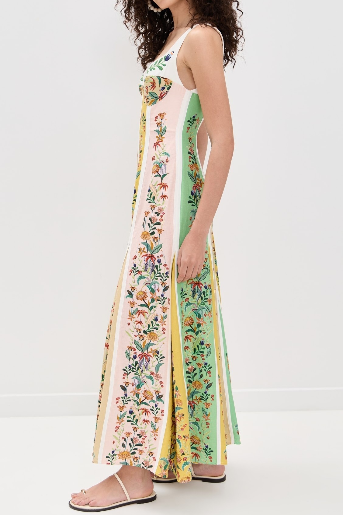 Delicate Floral Stripes Multicolor Sleeveless Dress