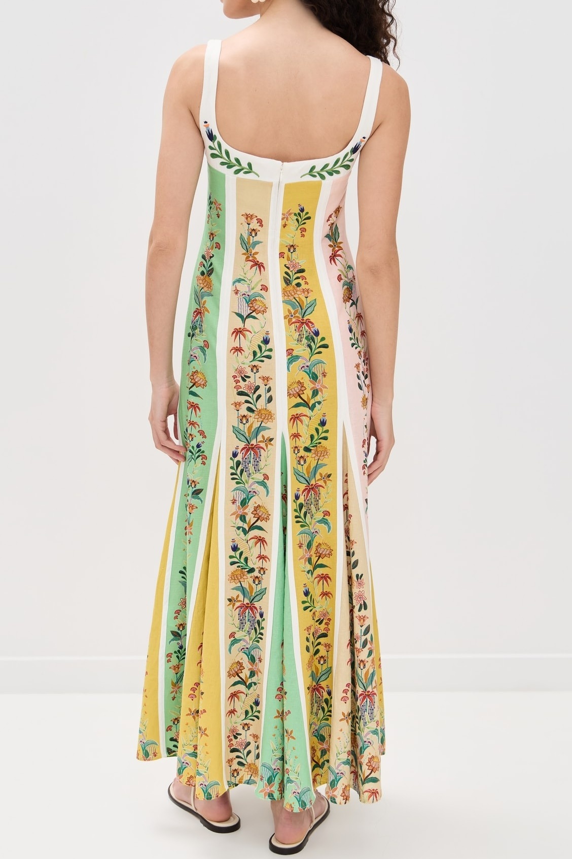 Delicate Floral Stripes Multicolor Sleeveless Dress