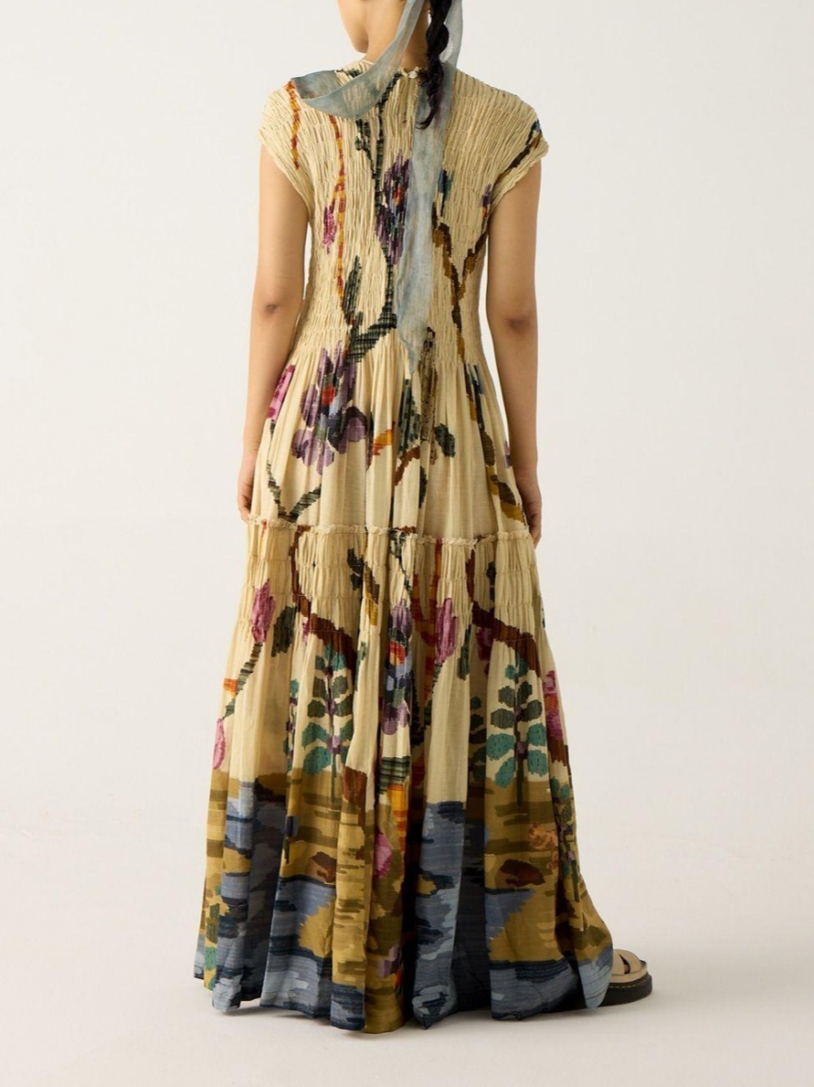 Pleated Print Maxi Dress