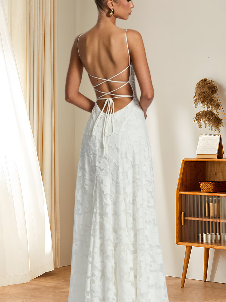 Fashion Sheath Backless Strappy Air Waisted Gown Dress