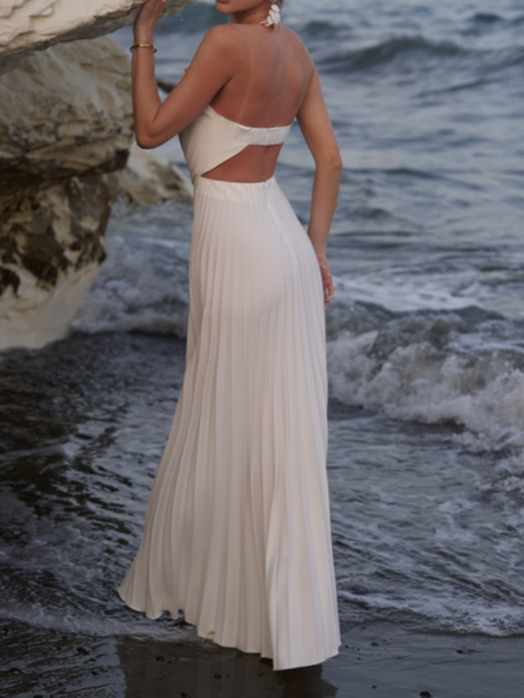 Pleated Off-Shoulder Gown Dress