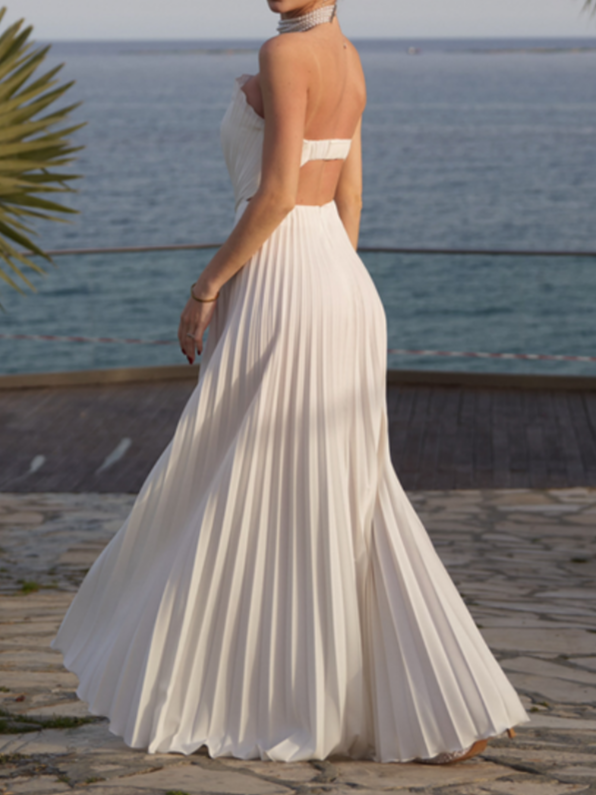 Pleated Off-Shoulder Gown Dress