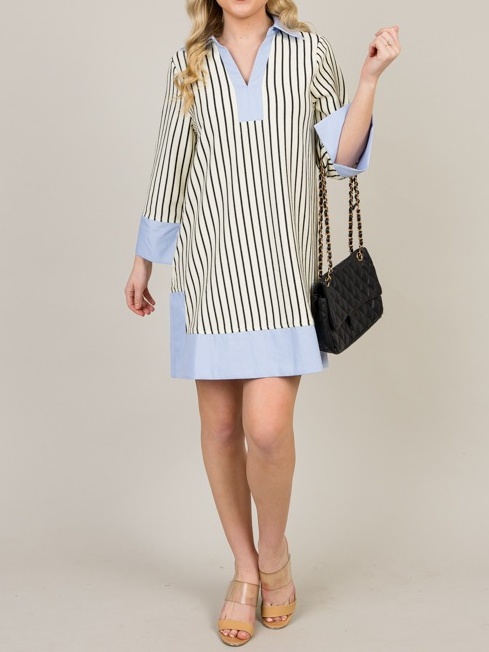 V Neck Chic Stripes Dress