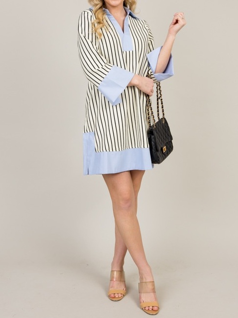 V Neck Chic Stripes Dress