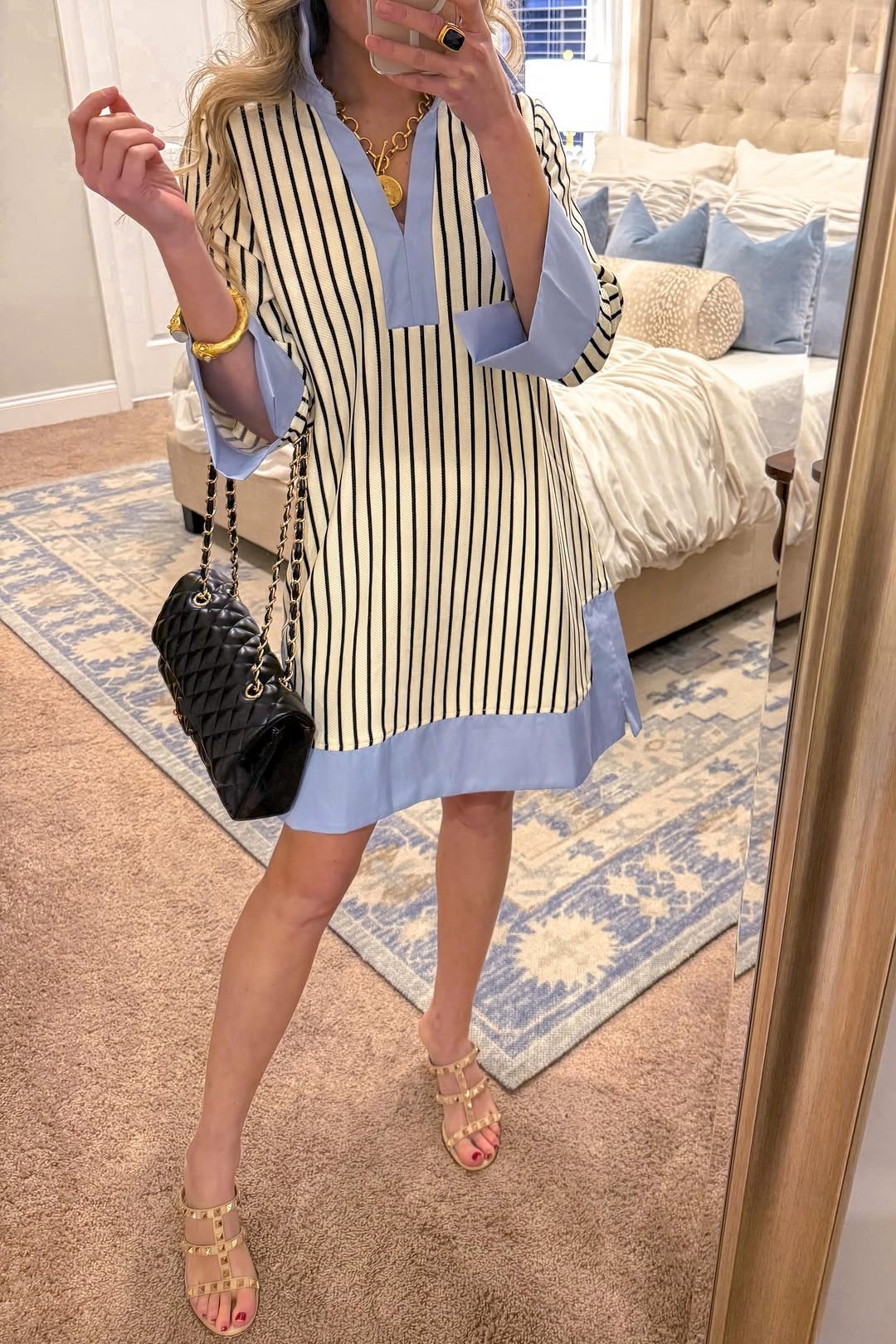 V Neck Chic Stripes Dress