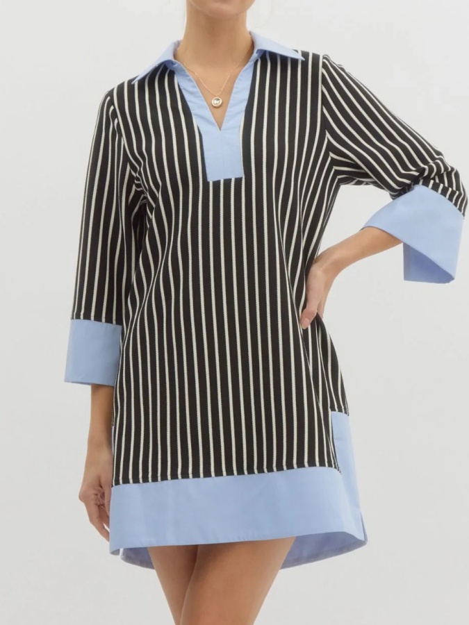 V Neck Chic Stripes Dress
