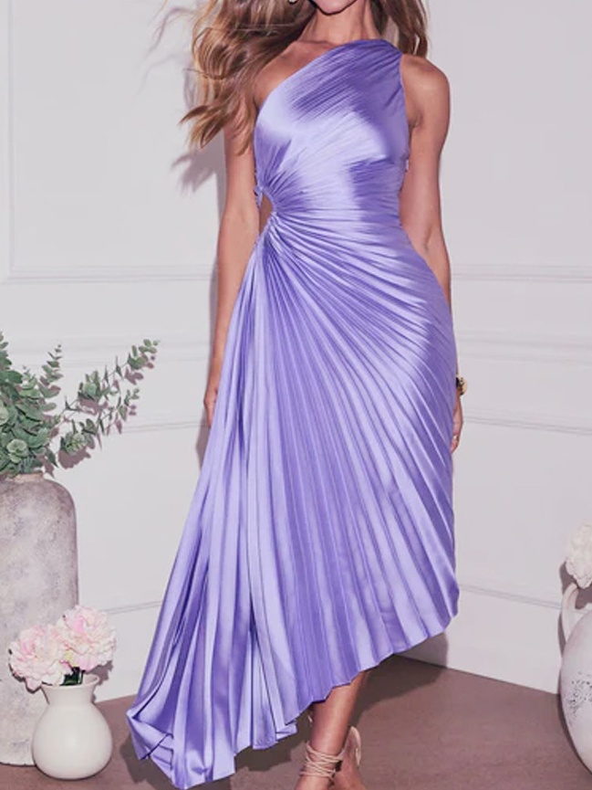 Glam One Shoulder Asymmetrical Maxi Dress