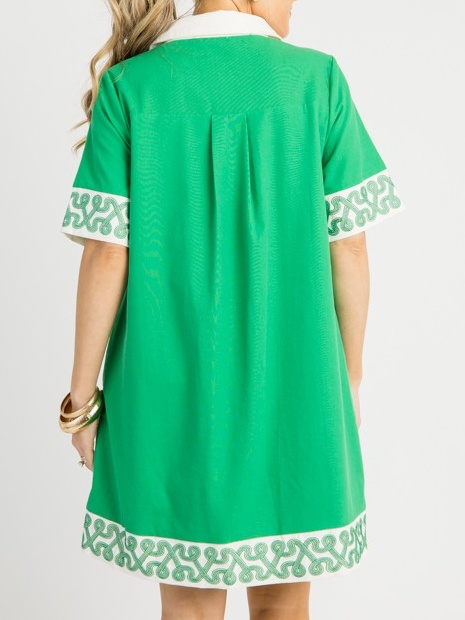 V-neck Embroidered Casual Dress