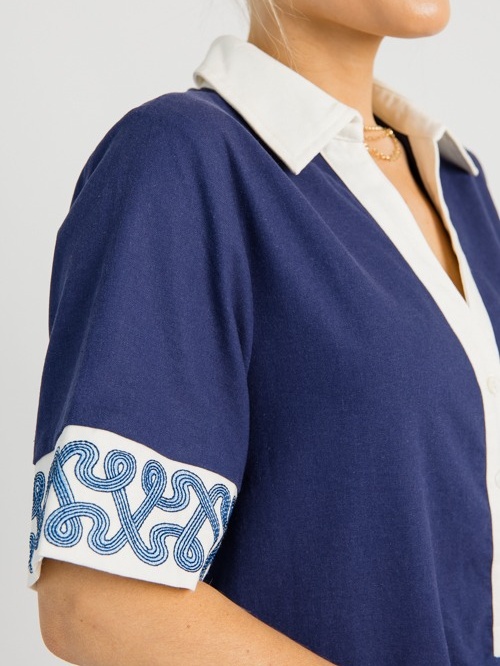 V-neck Embroidered Casual Dress