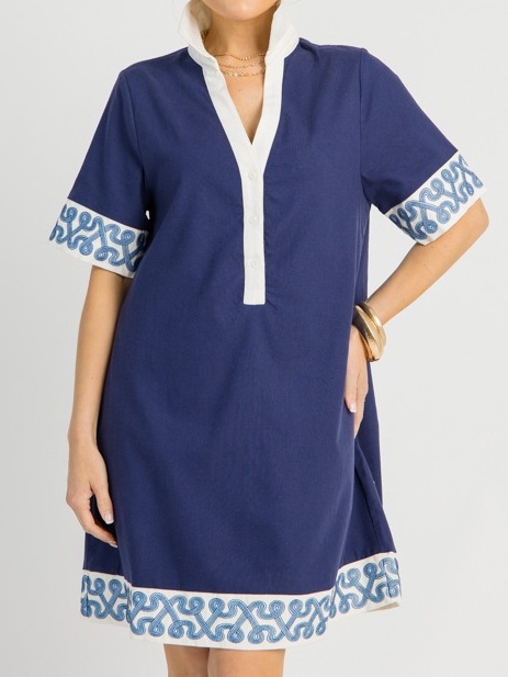 V-neck Embroidered Casual Dress