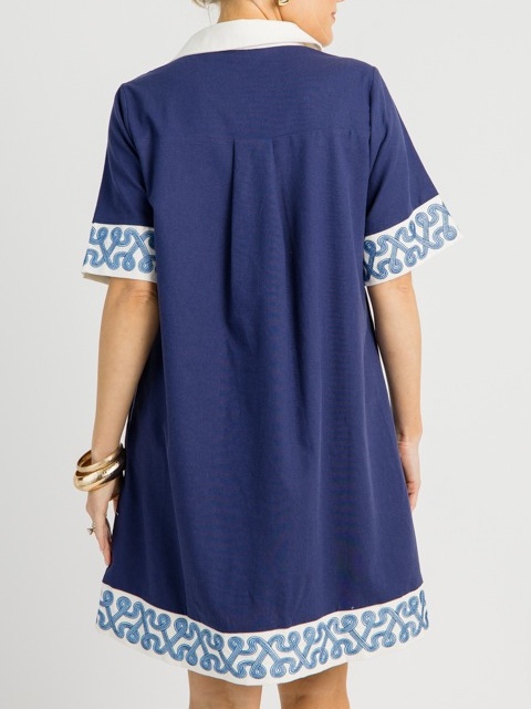 V-neck Embroidered Casual Dress