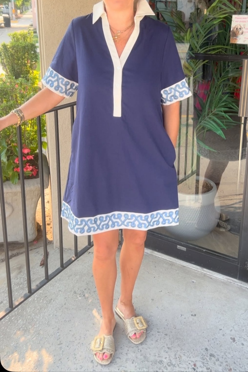 V-neck Embroidered Casual Dress