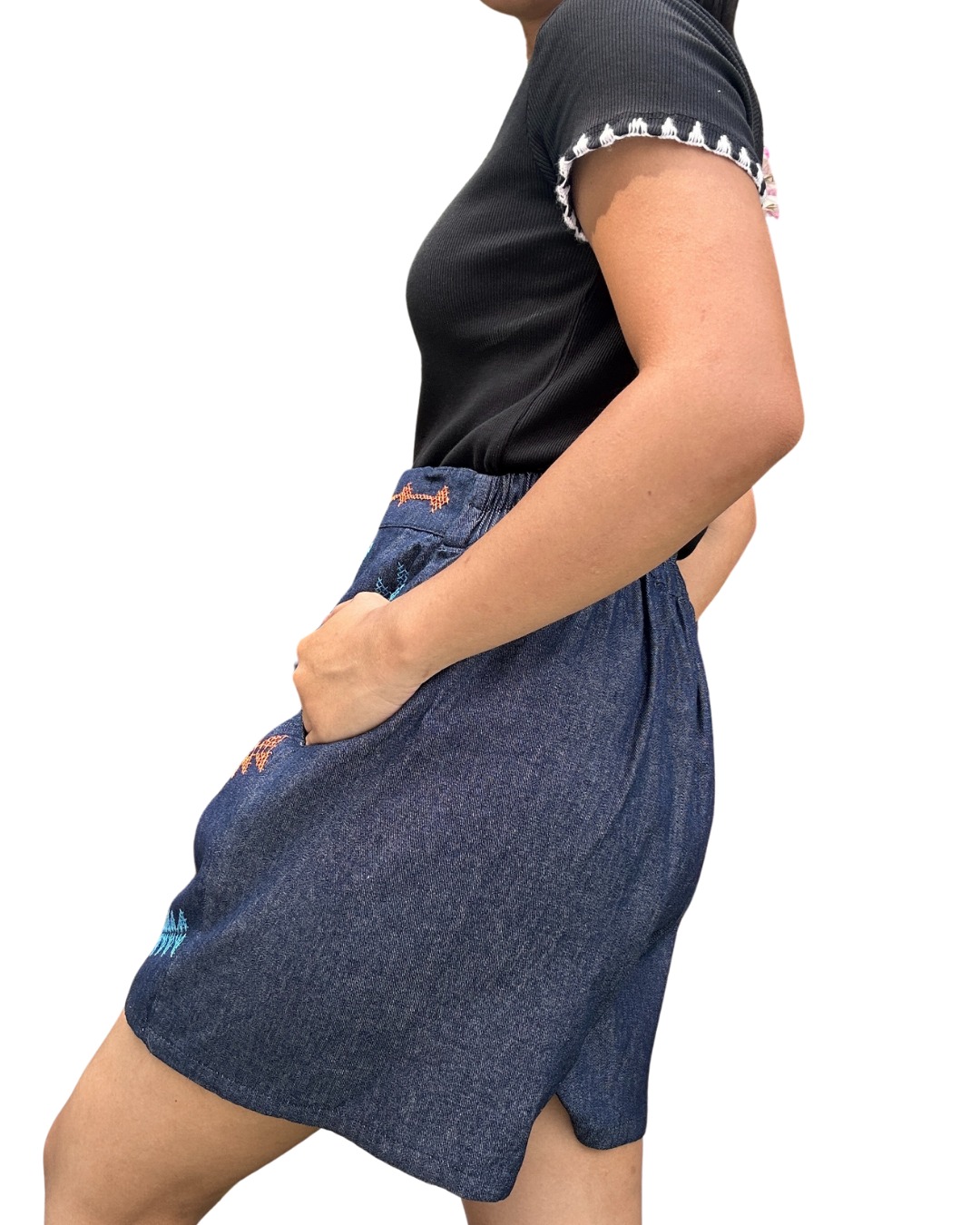 Linen Embroidered Wrap Skirt Shorts