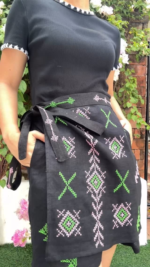 Linen Embroidered Wrap Skirt Shorts