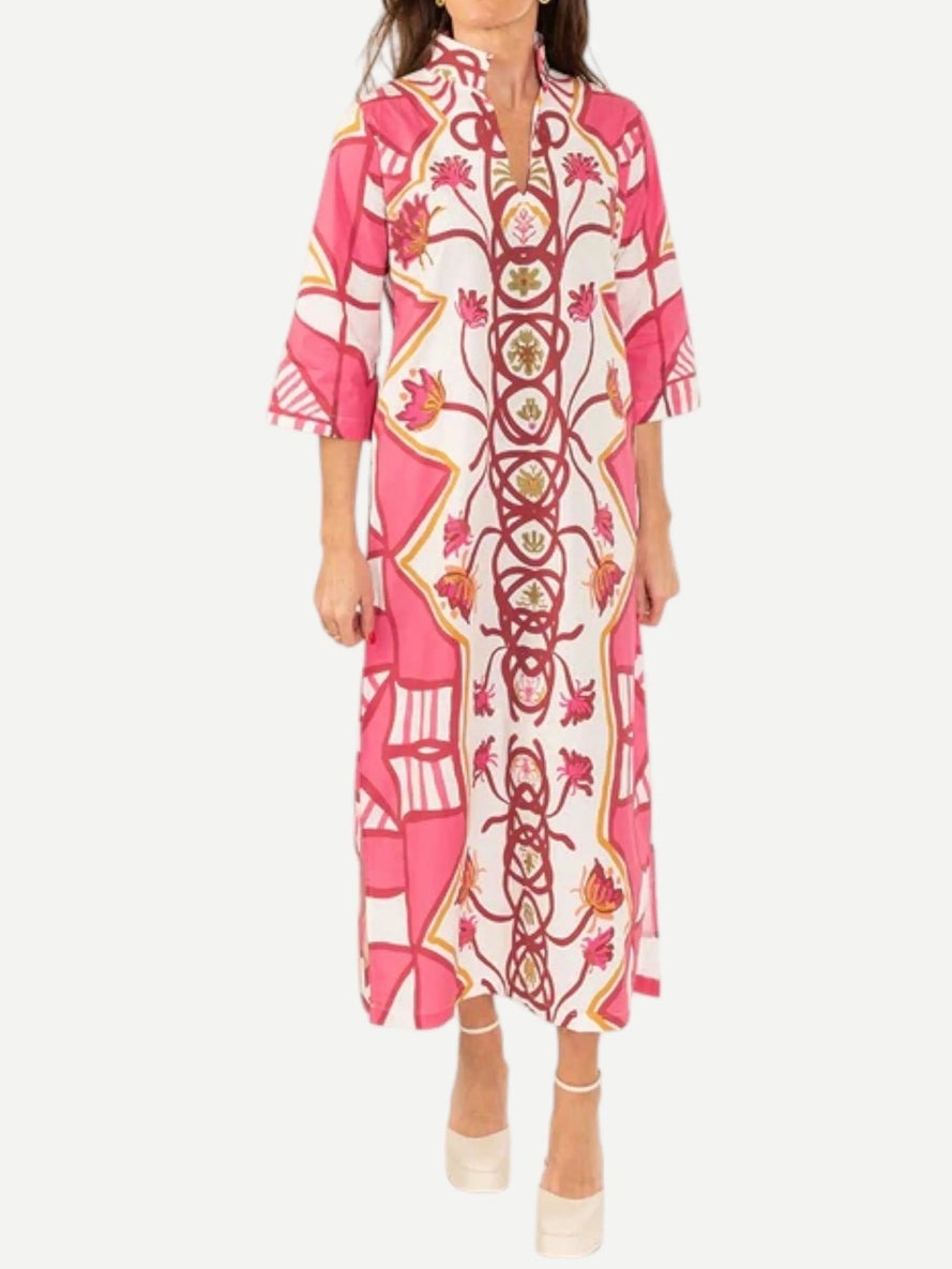 Classic Stand-up Collar Printed Dress