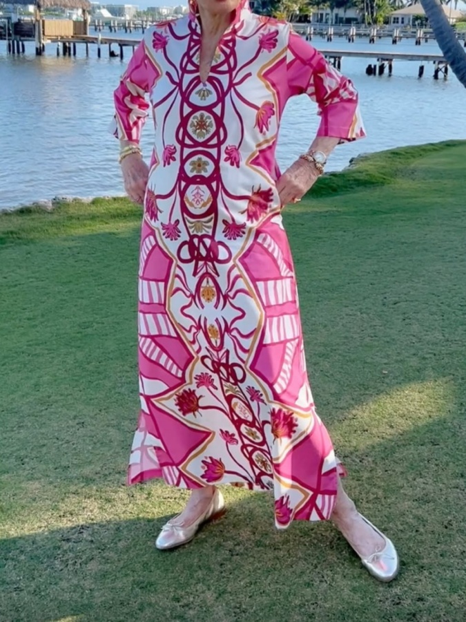 Classic Stand-up Collar Printed Dress