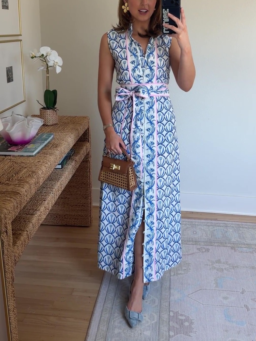 Sleeveless Tulip Print Maxi Dress With Belt