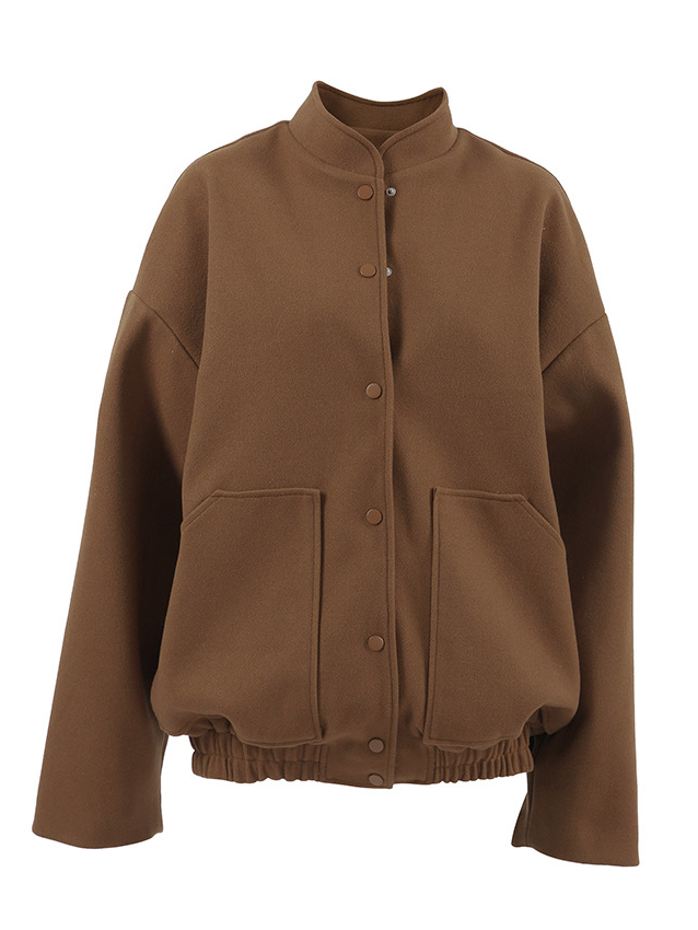 Brown Stand Collar Tweed Coat