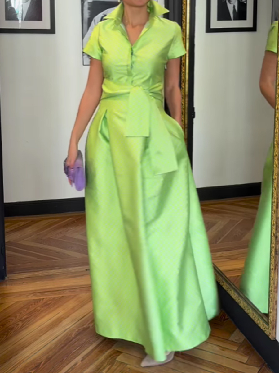 Elegant Belted Short Sleeve Maxi Dress