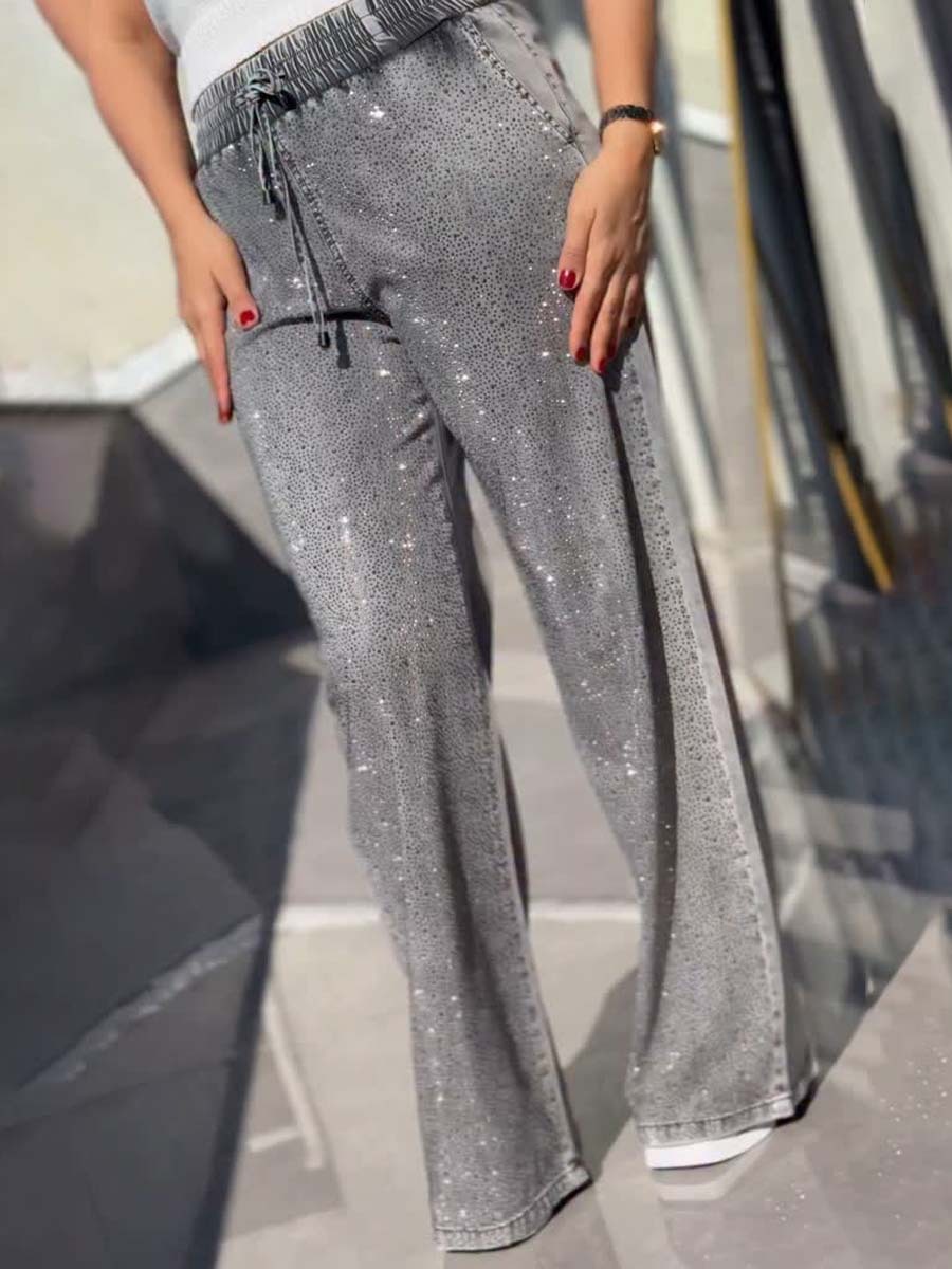 Drawstring Waist Rhinestone Sparkle Pants
