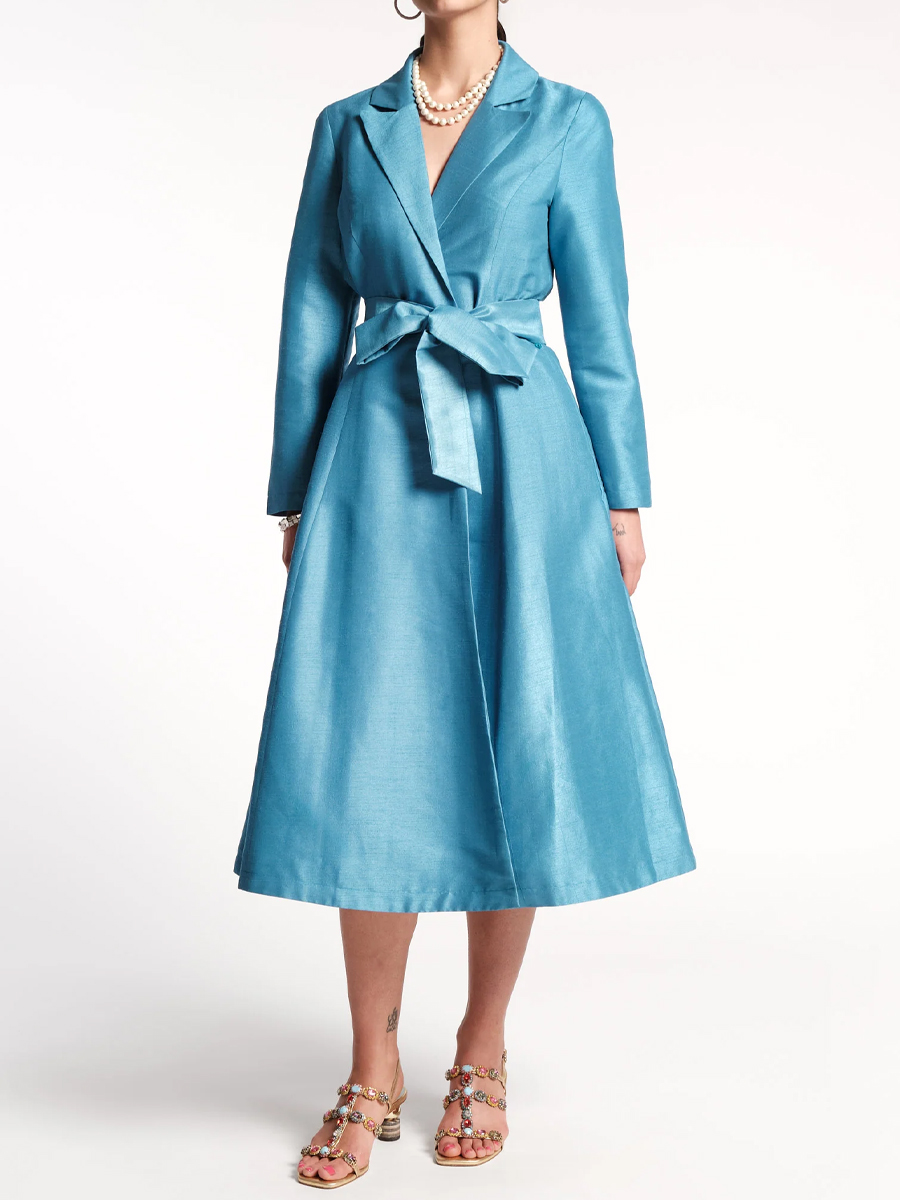 Lapel Notch Collar Printed Midi Wrap Dress