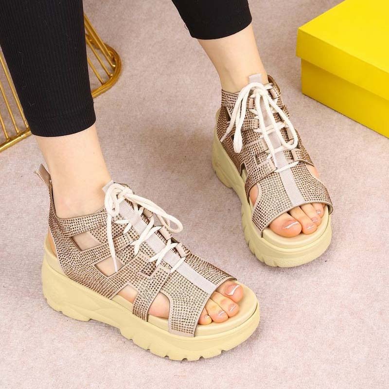 Rhinestone Sparkle Fish-toe Platform Roman Sandals