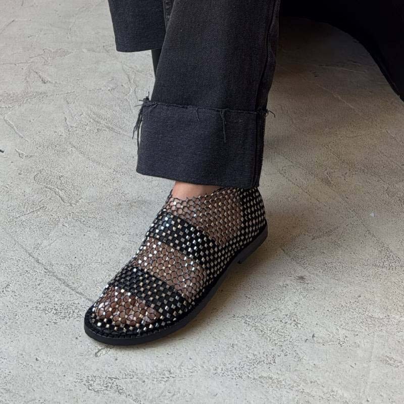 Round-toe Sandals Cut-out Rhinestone Sparkle Flats