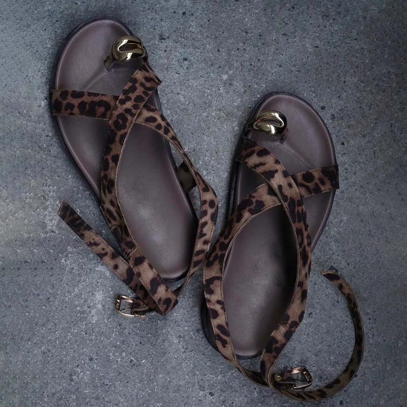 Leopard-Print Thick-Toe Platform-Button Sandals