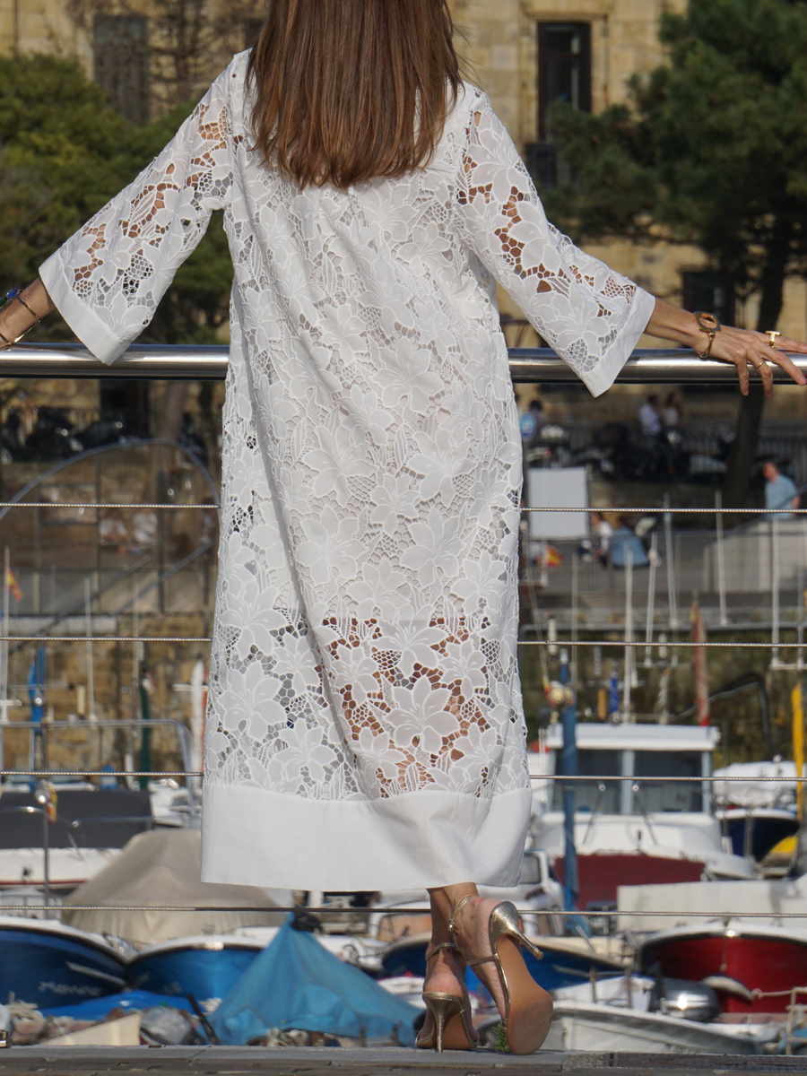 Lace Patchwork V Neck Loose Dress