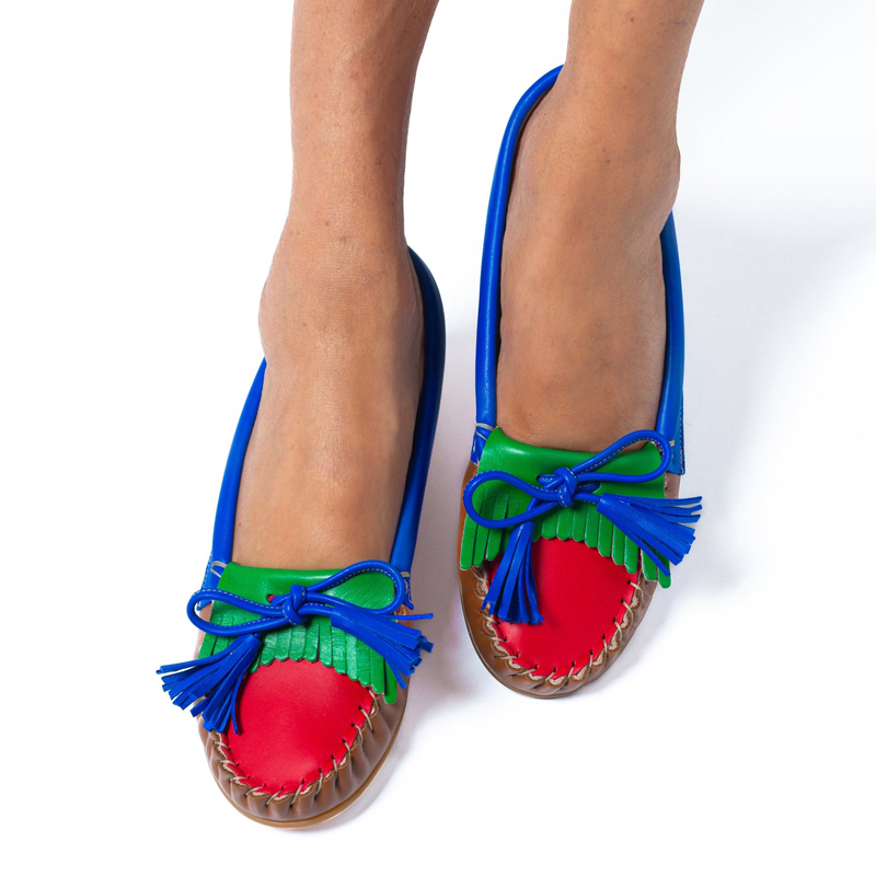 Color Block Bow Soft Bottom Flat Shoes Bean Shoes