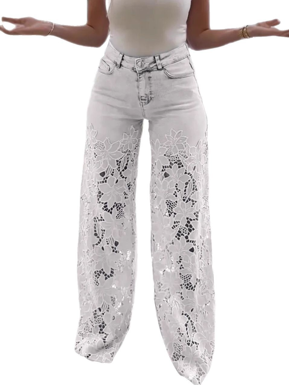 Stylish Wispy Lace Patchwork Jeans