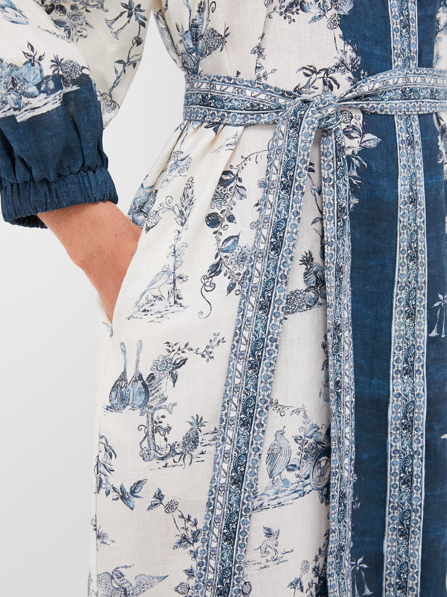 Floral Printed Puffed Sleeve Belted Dress