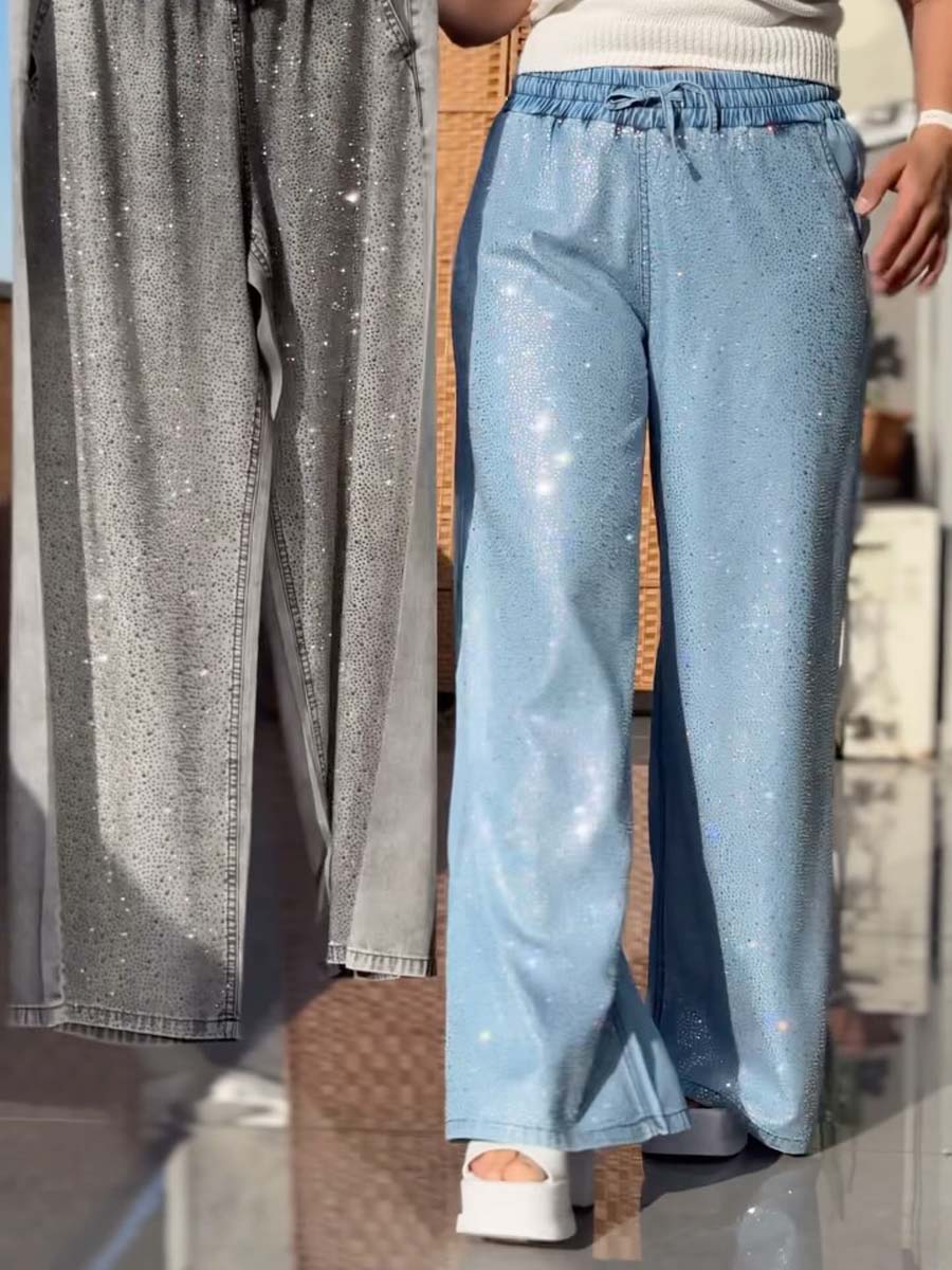Drawstring Waist Rhinestone Sparkle Pants