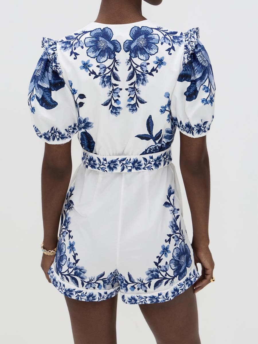 Floral-print Deep V Neck Romper