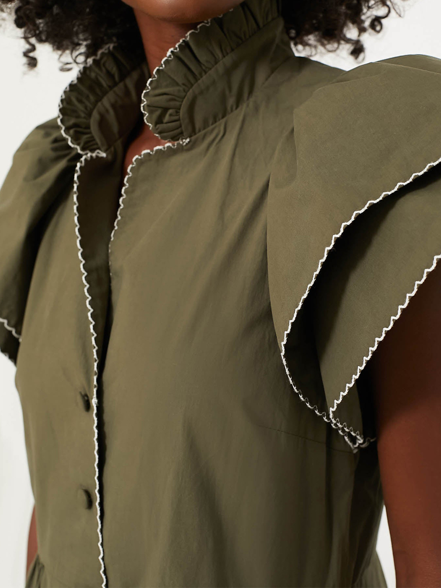 Ruffle Hem Short Ruffle Sleeve Midi Dress