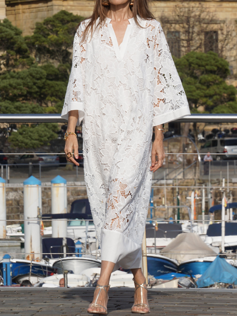 Lace Patchwork V Neck Loose Dress