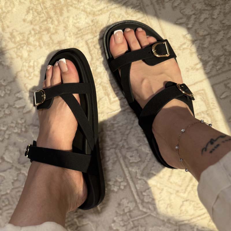 Ring-Button Platform Sandals