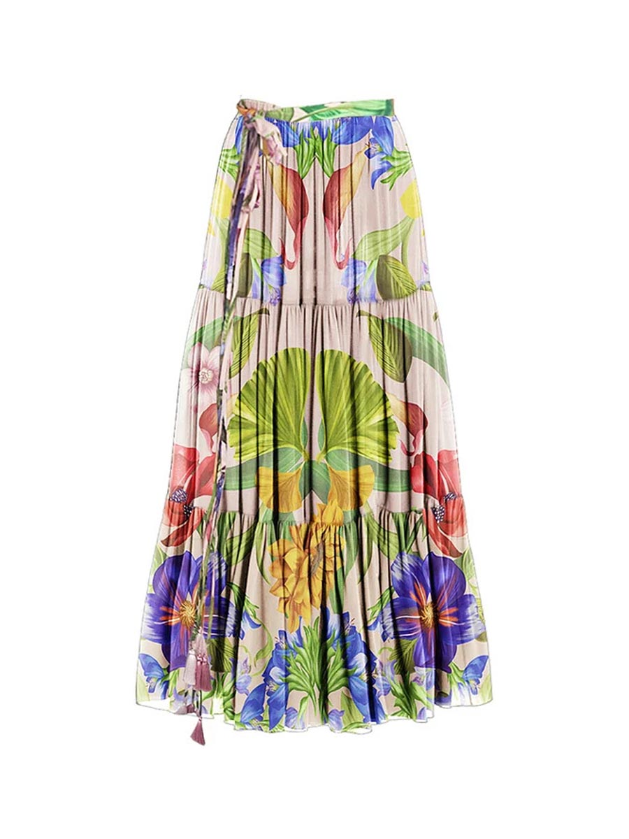 Deep V-neck Lantern Sleeve Seaside Holiday Printed One-piece Swimsuit Suit